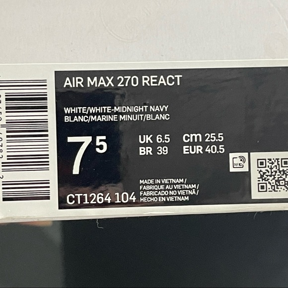 Nike Air Max 270 React White/Midnight Navy - Picture 5 of 7